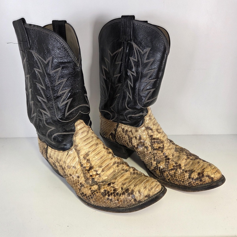 Olathe Boots Mens 14.5 Brown Black Python Snakeskin Leather Western Cowboy USA